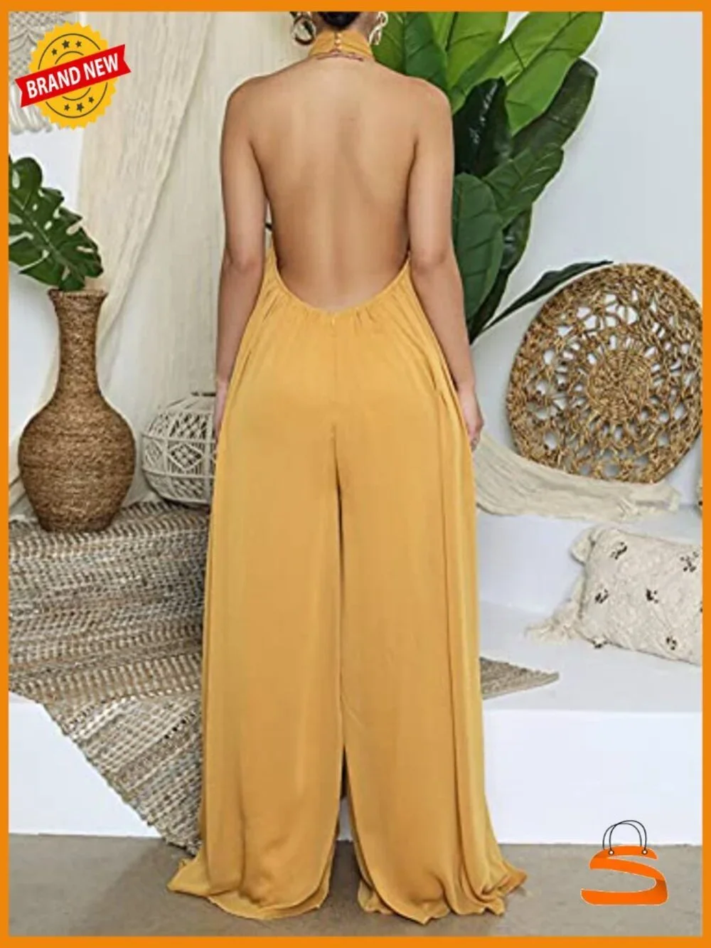 Sexy Halter Neck Sleeveless Chiffon Wide Leg Jumpsuit Romper One Piece